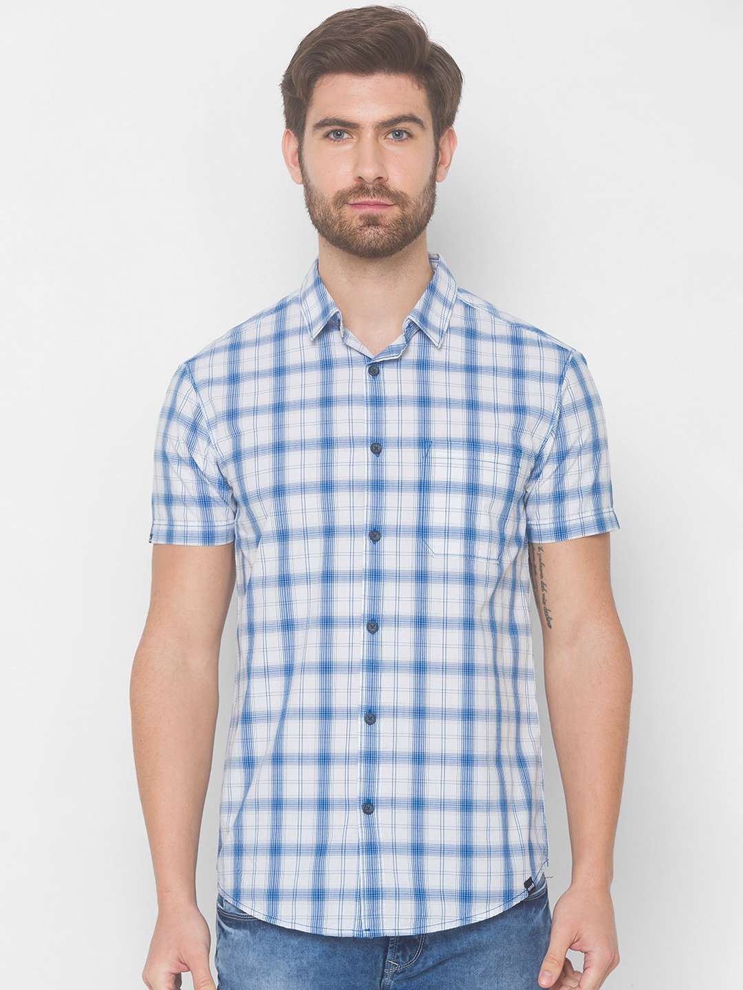 

SPYKAR Men White Tartan Checks Checked Casual Shirt