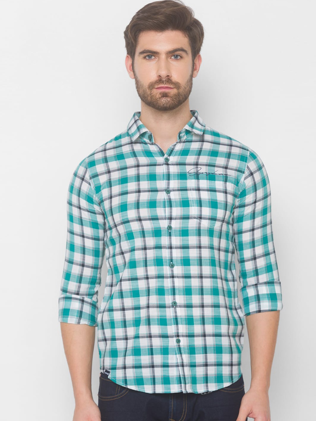 

SPYKAR Men Green Gingham Checks Checked Casual Shirt