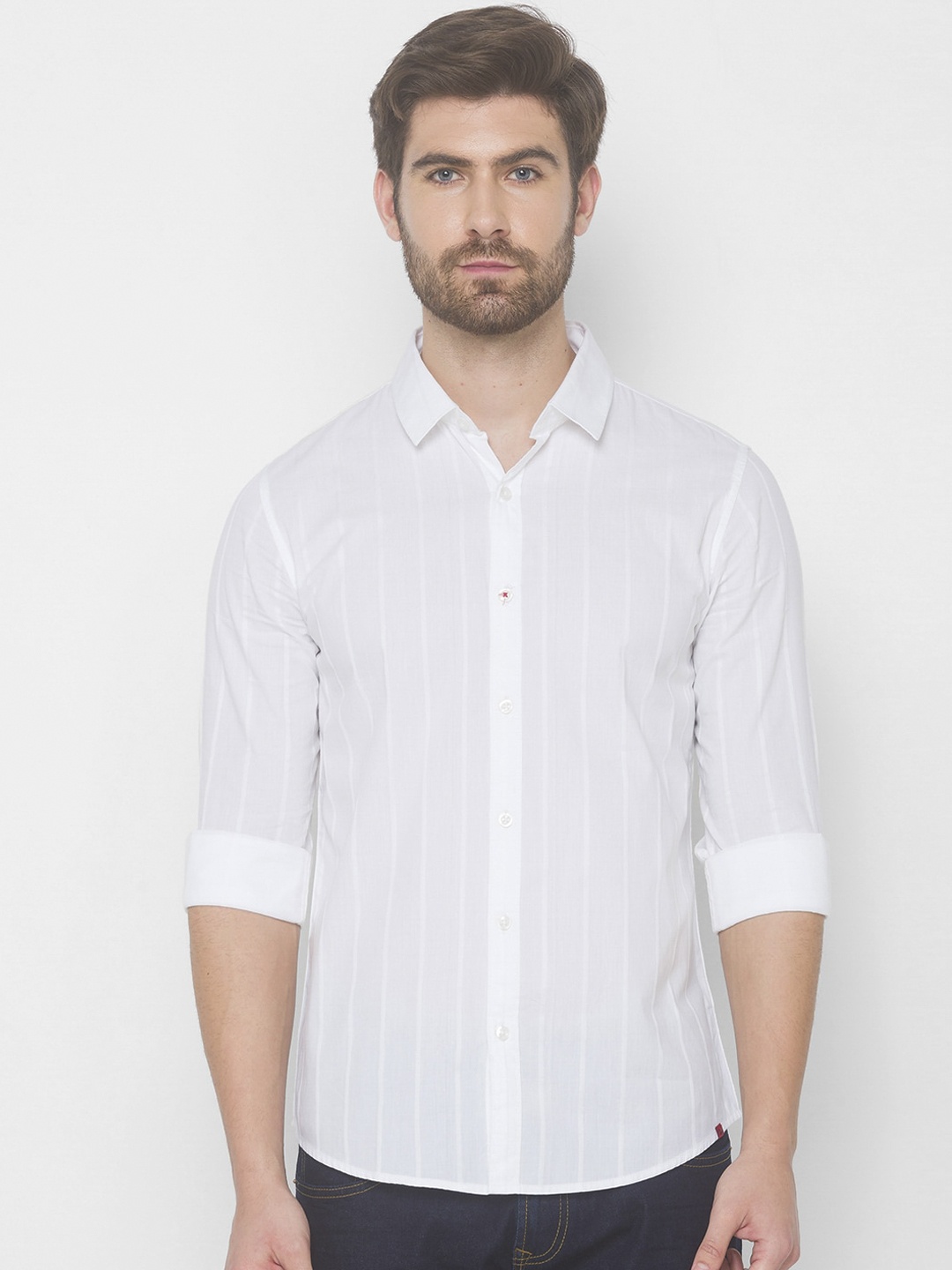 

SPYKAR Men White Striped Casual Shirt