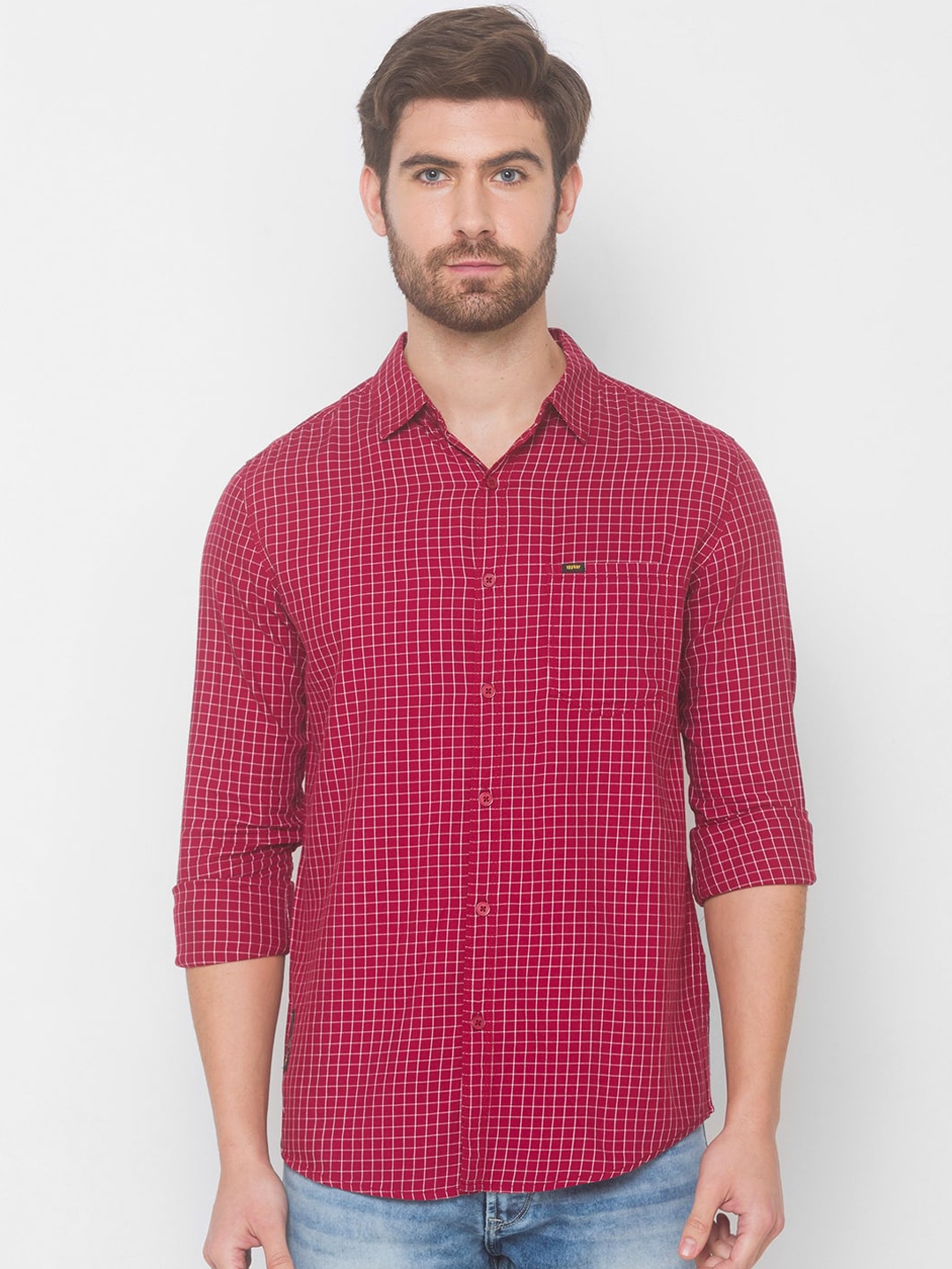 

SPYKAR Men Red Grid Tattersall Checks Checked Casual Shirt