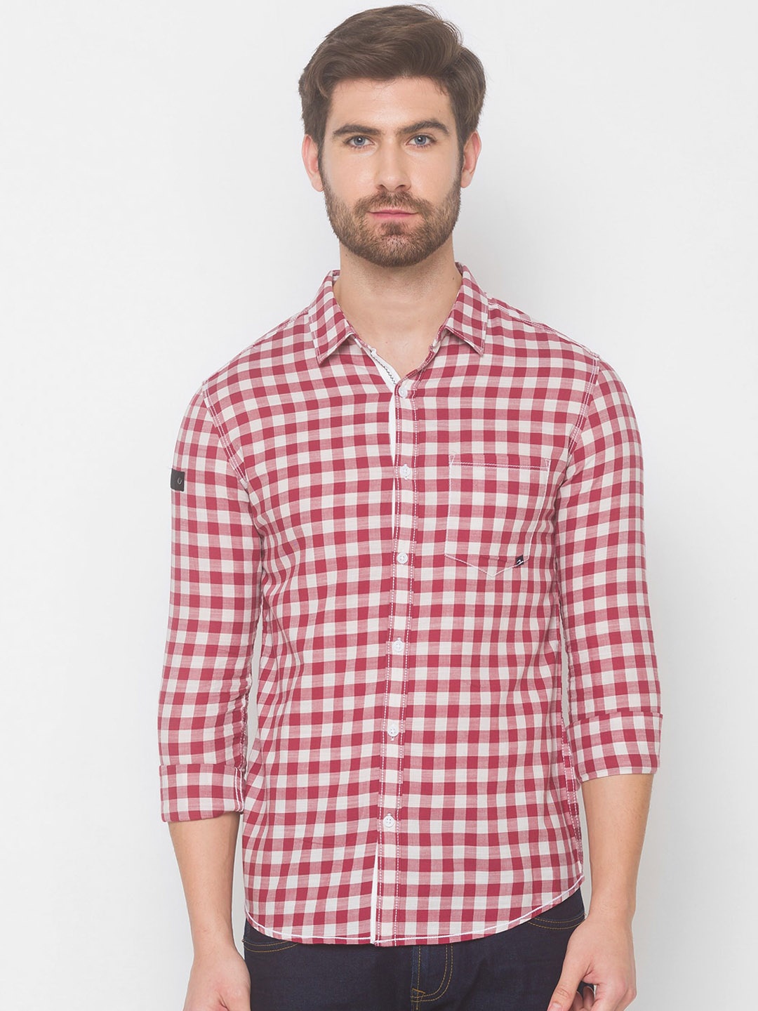 

SPYKAR Men Red Gingham Checks Checked Casual Shirt