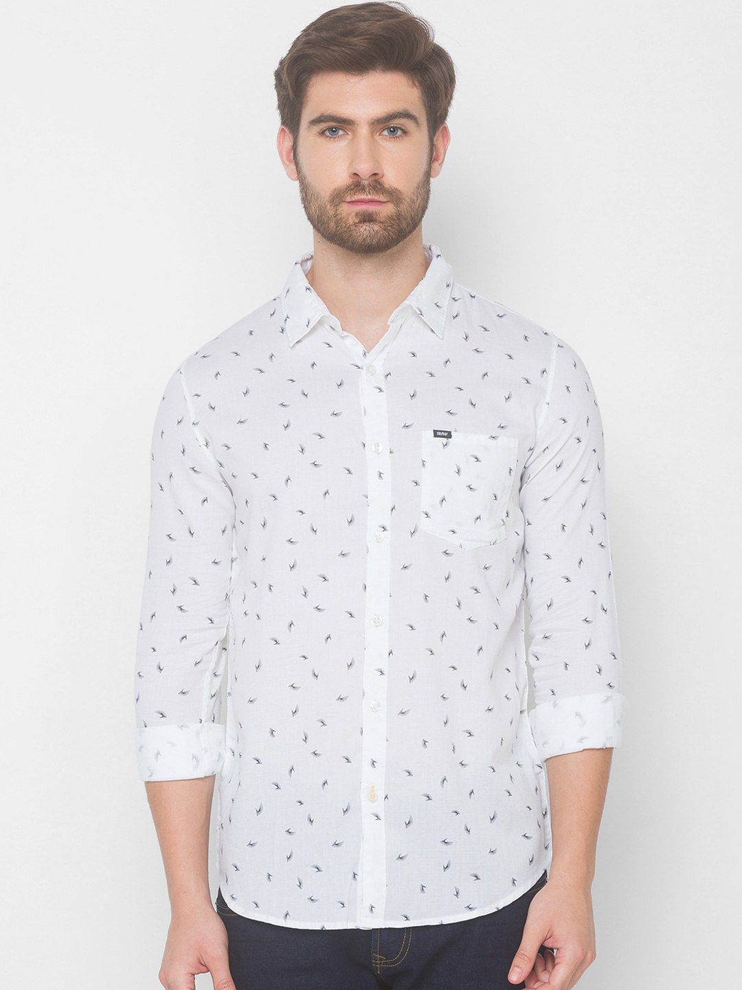 SPYKAR Men White Printed Casual Shirt