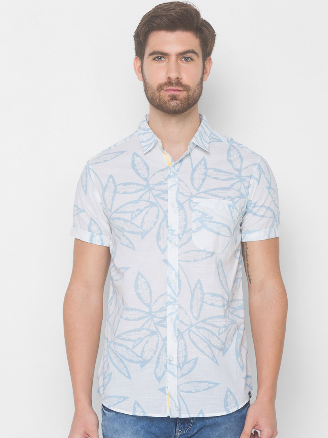 

SPYKAR Men Blue Printed Casual Shirt