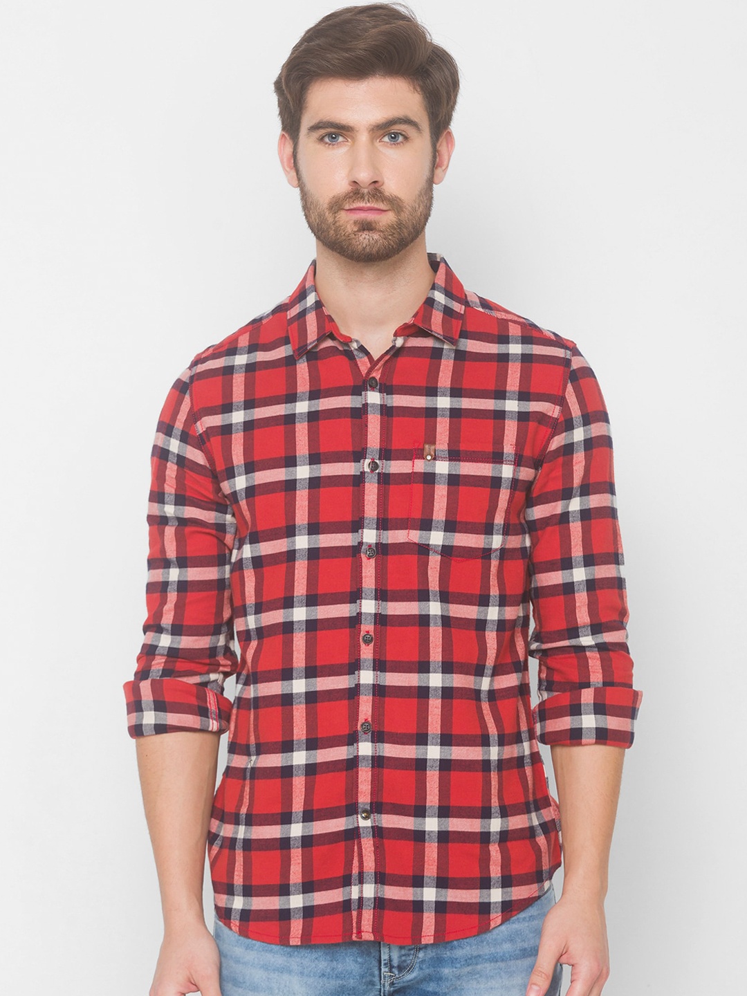 

SPYKAR Men Red Slim Fit Buffalo Checks Checked Casual Shirt