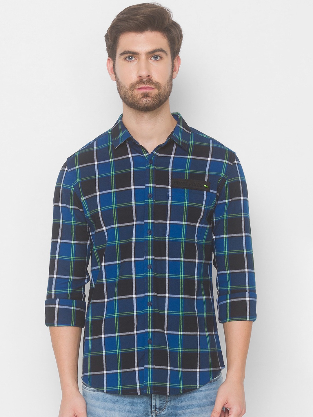 

SPYKAR Men Blue Slim Fit Tartan Checks Checked Casual Shirt