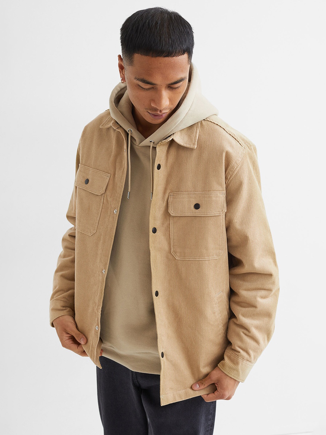 

H&M Men Beige Relaxed Fit Corduroy overshirt