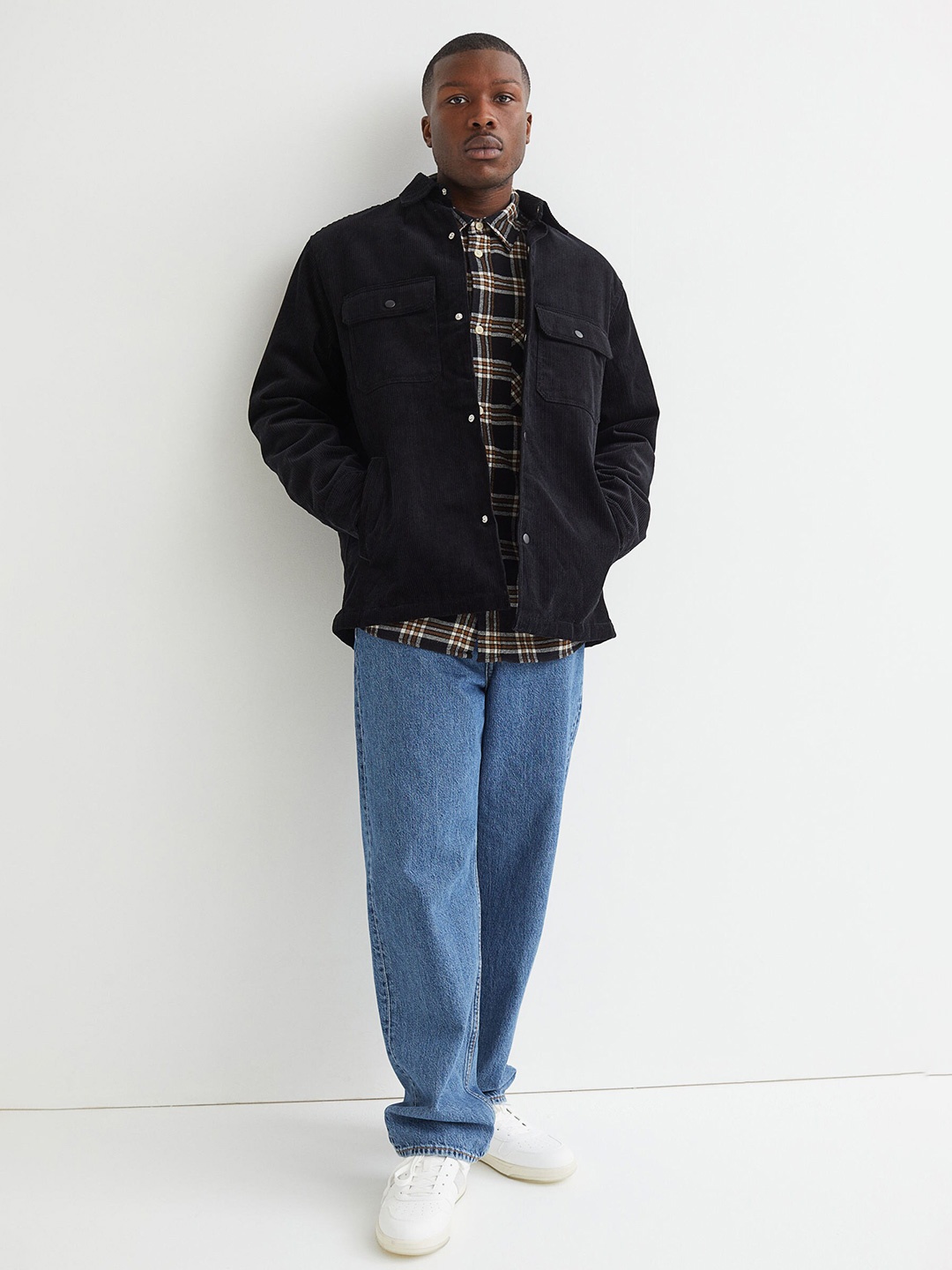 

H&M Men Black Relaxed Fit Corduroy Overshirt