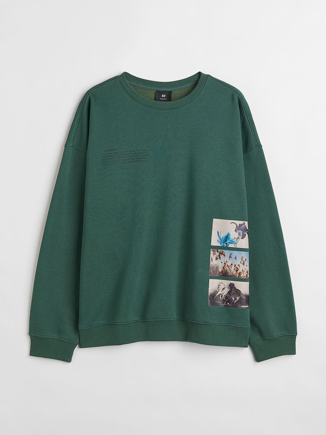 

H&M Men Green Oversized Printed Sweatshirt