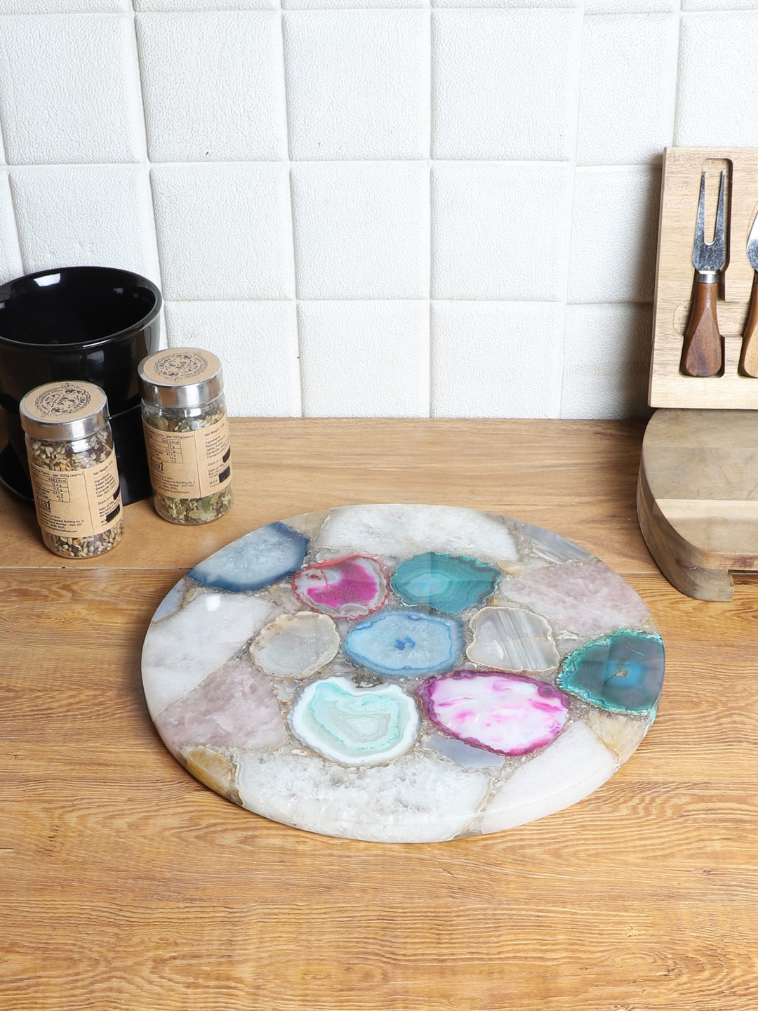 

NikkisPride Blue & Pink Round Shaped Agate Platter