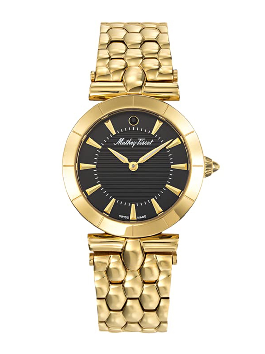 

Mathey-Tissot Women Black Dial & Yellow Stainless Steel Bracelet Style Straps Analogue Watch D106PN