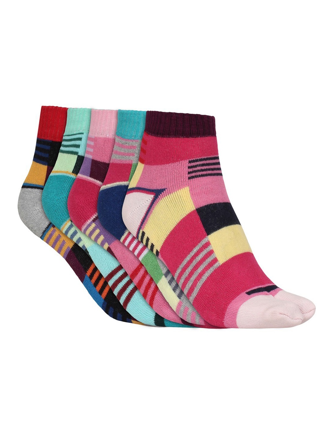

SIDEWOK Women Set of 5 Multicolour Ankle Length Patterned Cotton Socks, Multi