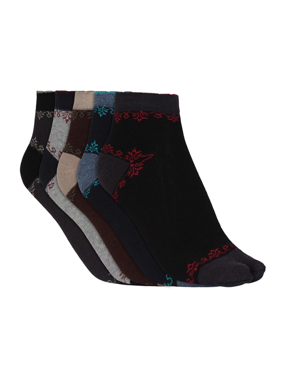

SIDEWOK Women Pack Of 5 Patterned Ankle-Length Socks, Black