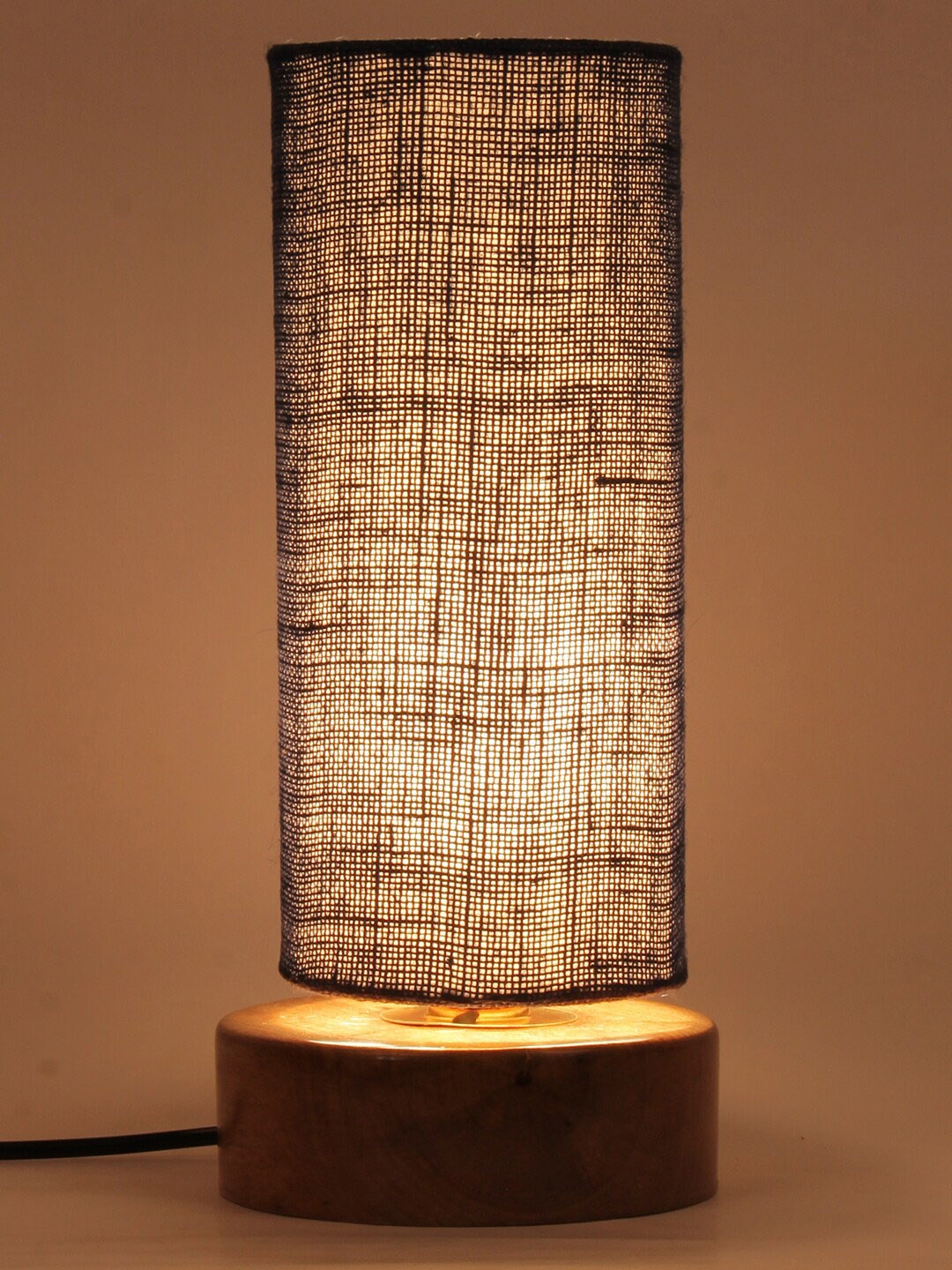 

Devansh Navy Blue Jute Shade with Round Wood Base Table Lamp