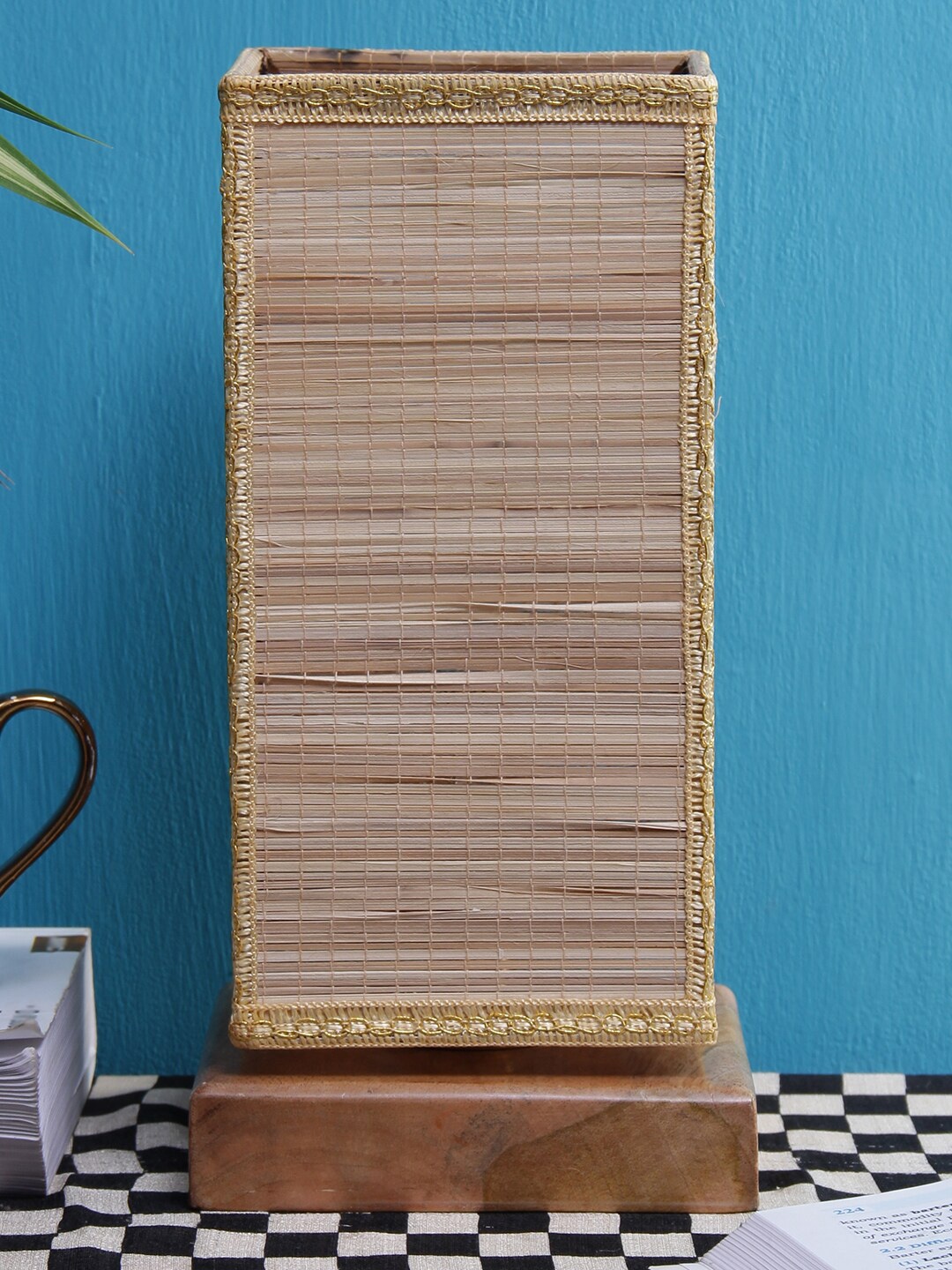 

Devansh Beige Square Bamboo Shade With Square Wood Base Table Lamp