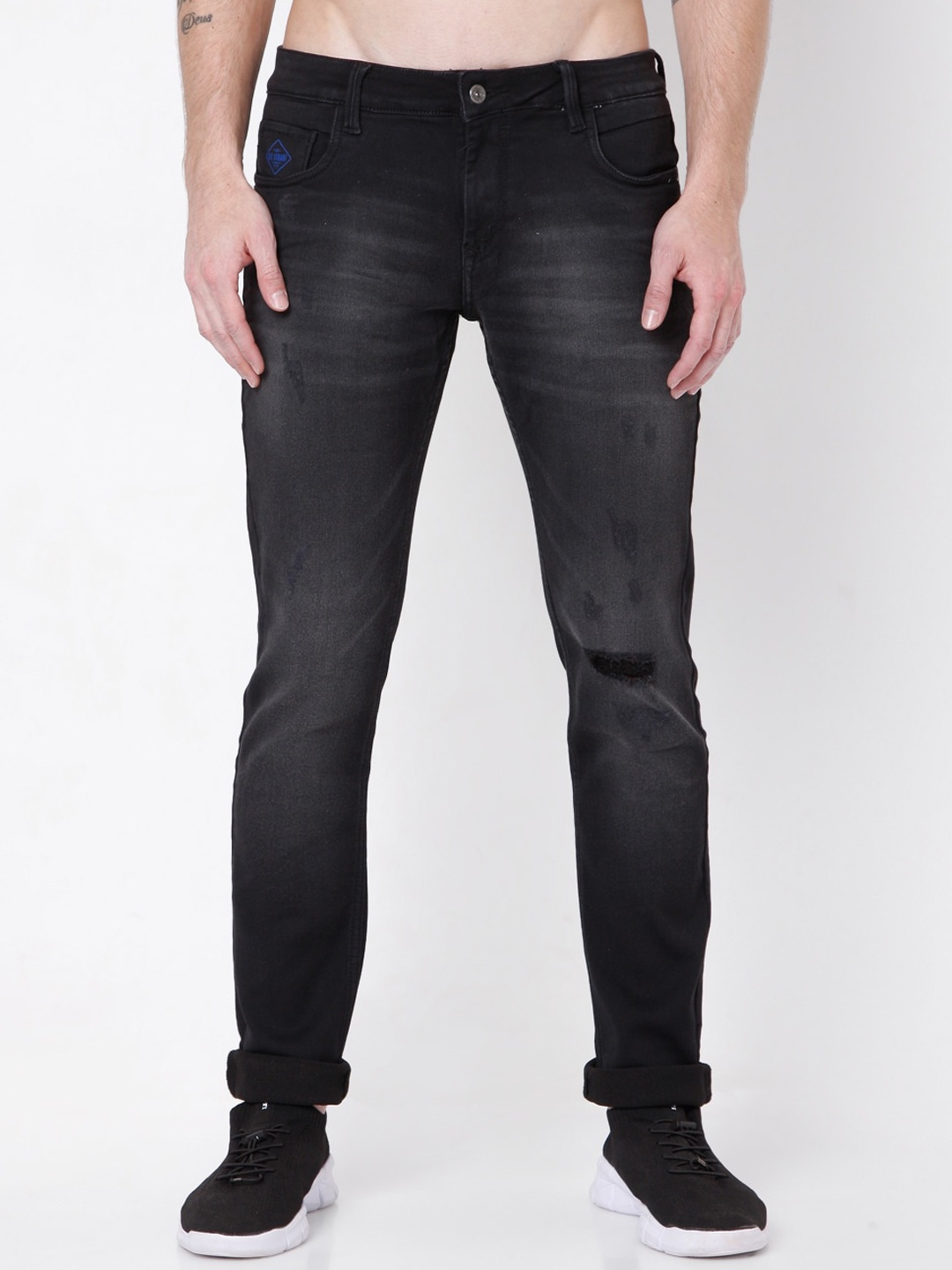 

Rex Straut Jeans Men Black Slim Fit Mildly Distressed Light Fade Stretchable Jeans