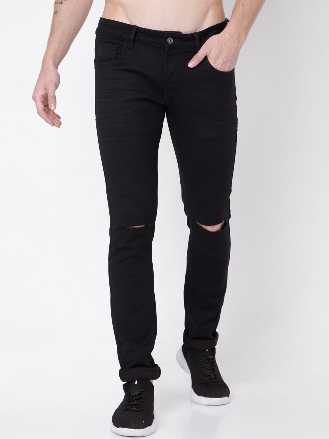 

Rex Straut Jeans Men Black Slim Fit Cotton Slash Knee Jeans
