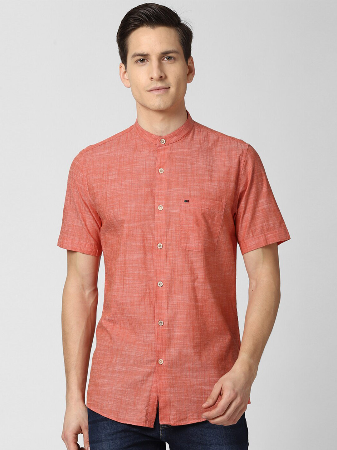 

Peter England Casuals Men Peach-Coloured Slim Fit Cotton Casual Shirt