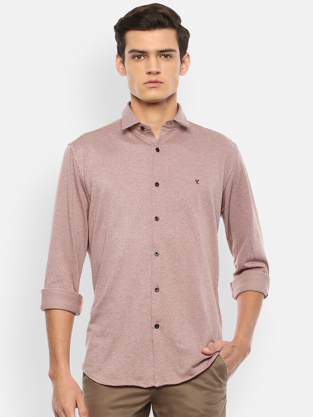 

V Dot Men Brown Slim Fit Printed Casual Shirt