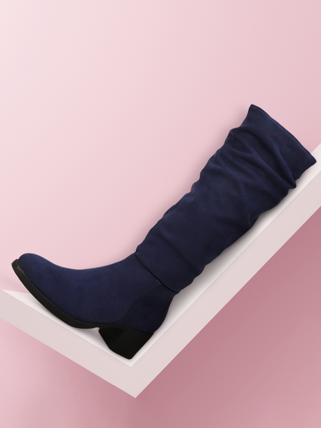 

Bruno Manetti Navy Blue Suede Block Heeled Boots