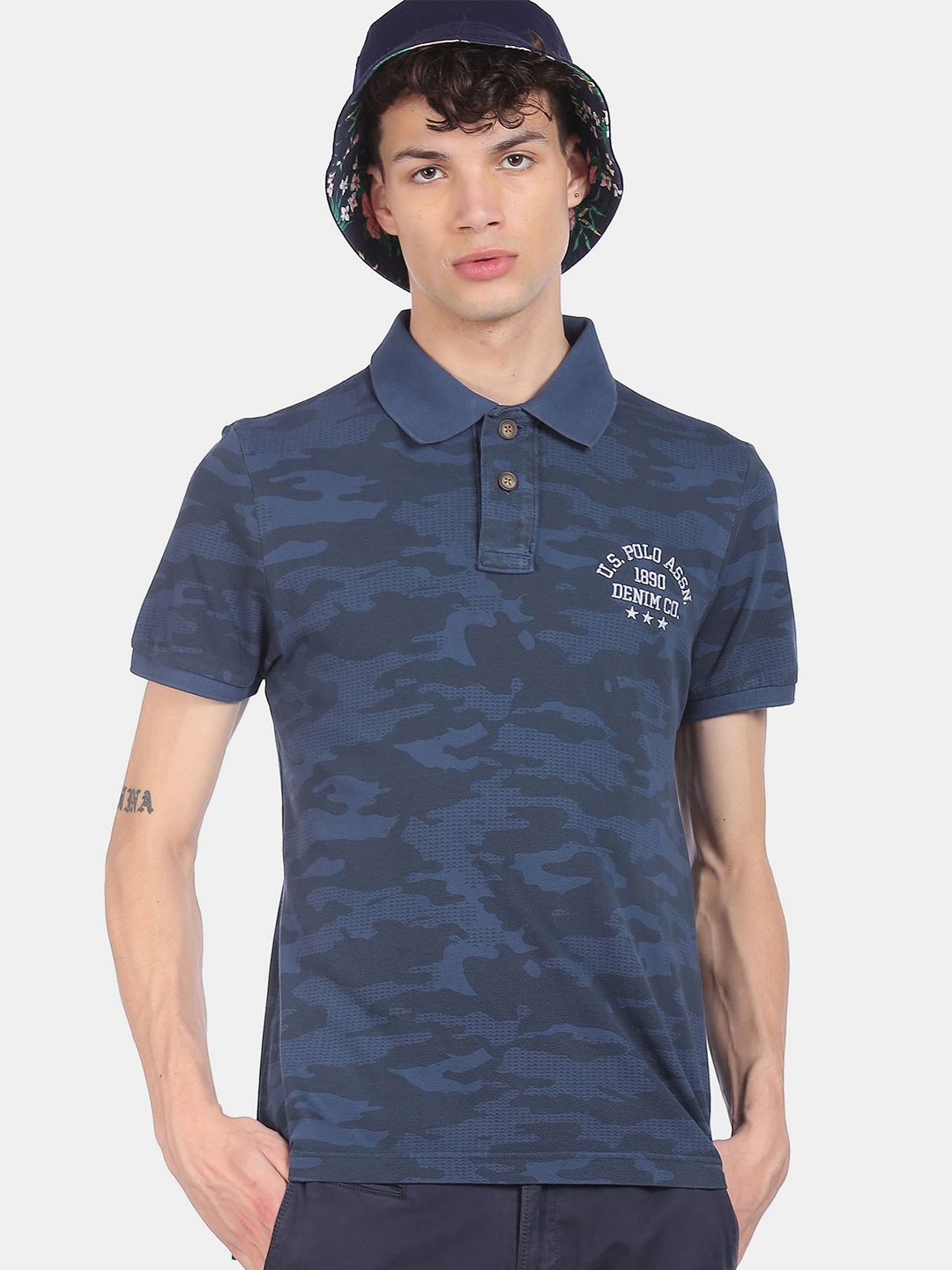 

U.S. Polo Assn. Denim Co. Men Blue Typography Printed Polo Collar T-shirt