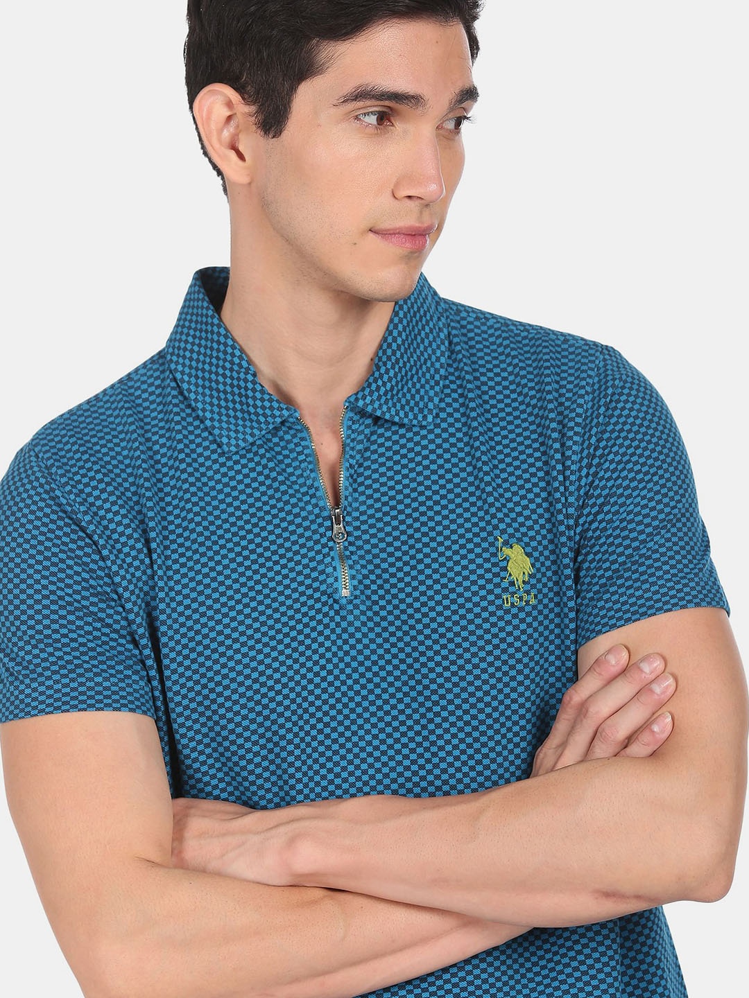 

U S Polo Assn Men Blue Polo Collar Pure Cotton T-shirt