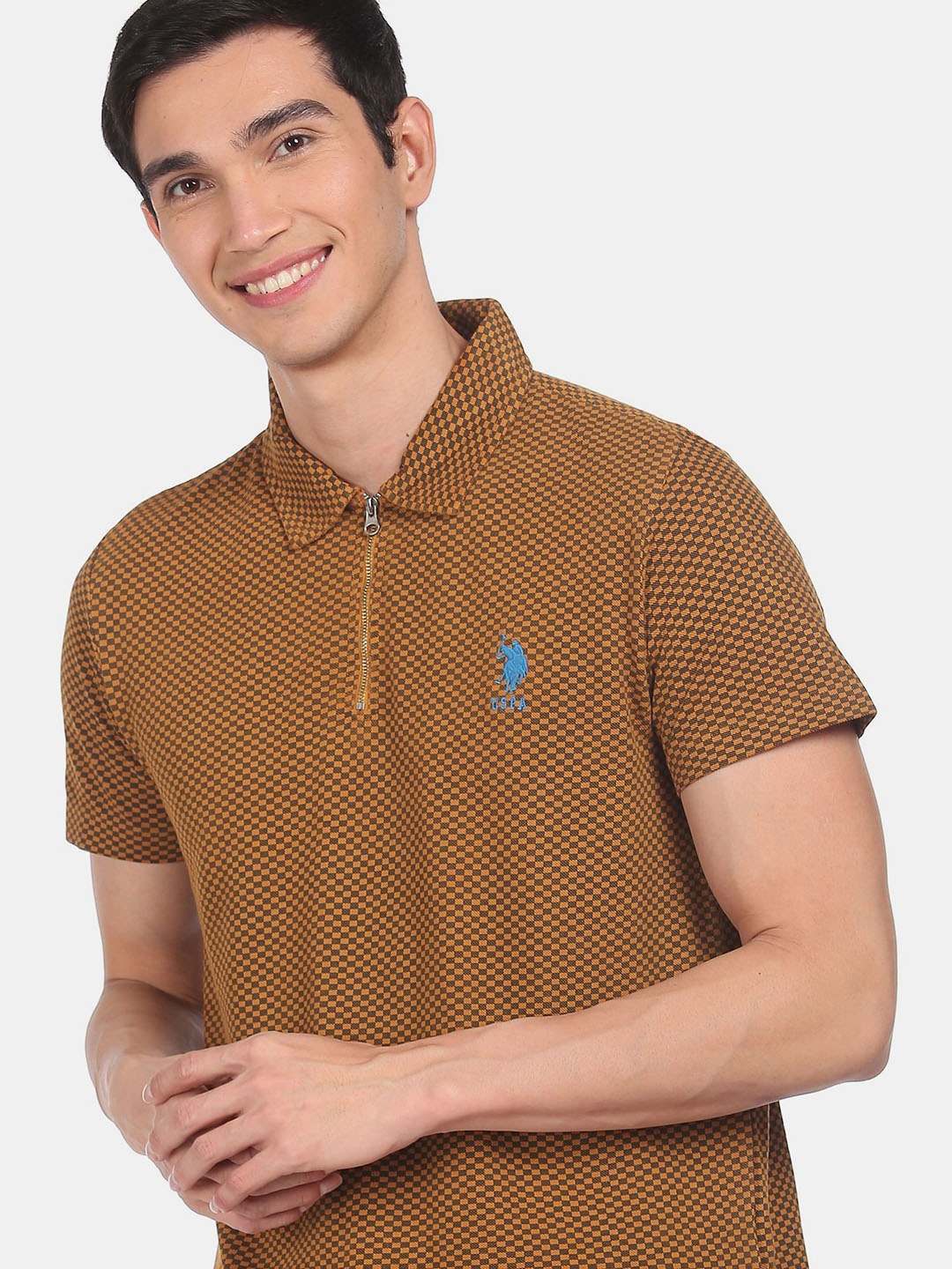 

U S Polo Assn Men Brown Polo Collar T-shirt