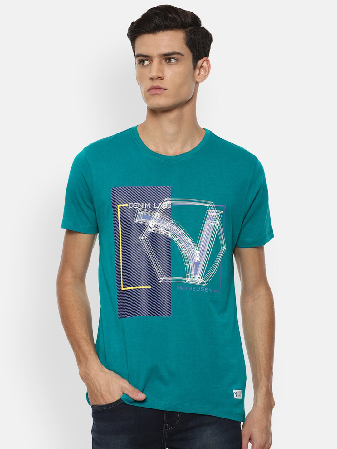 

VAN HEUSEN DENIM LABS Men Blue Printed T-shirt