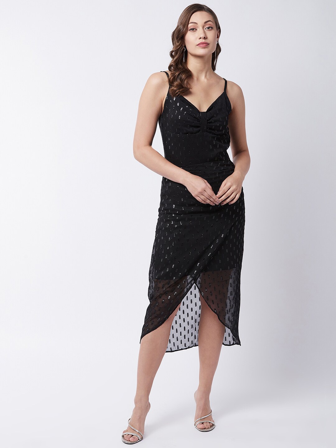 

MAGRE Black Embellished Georgette Sheath Dress