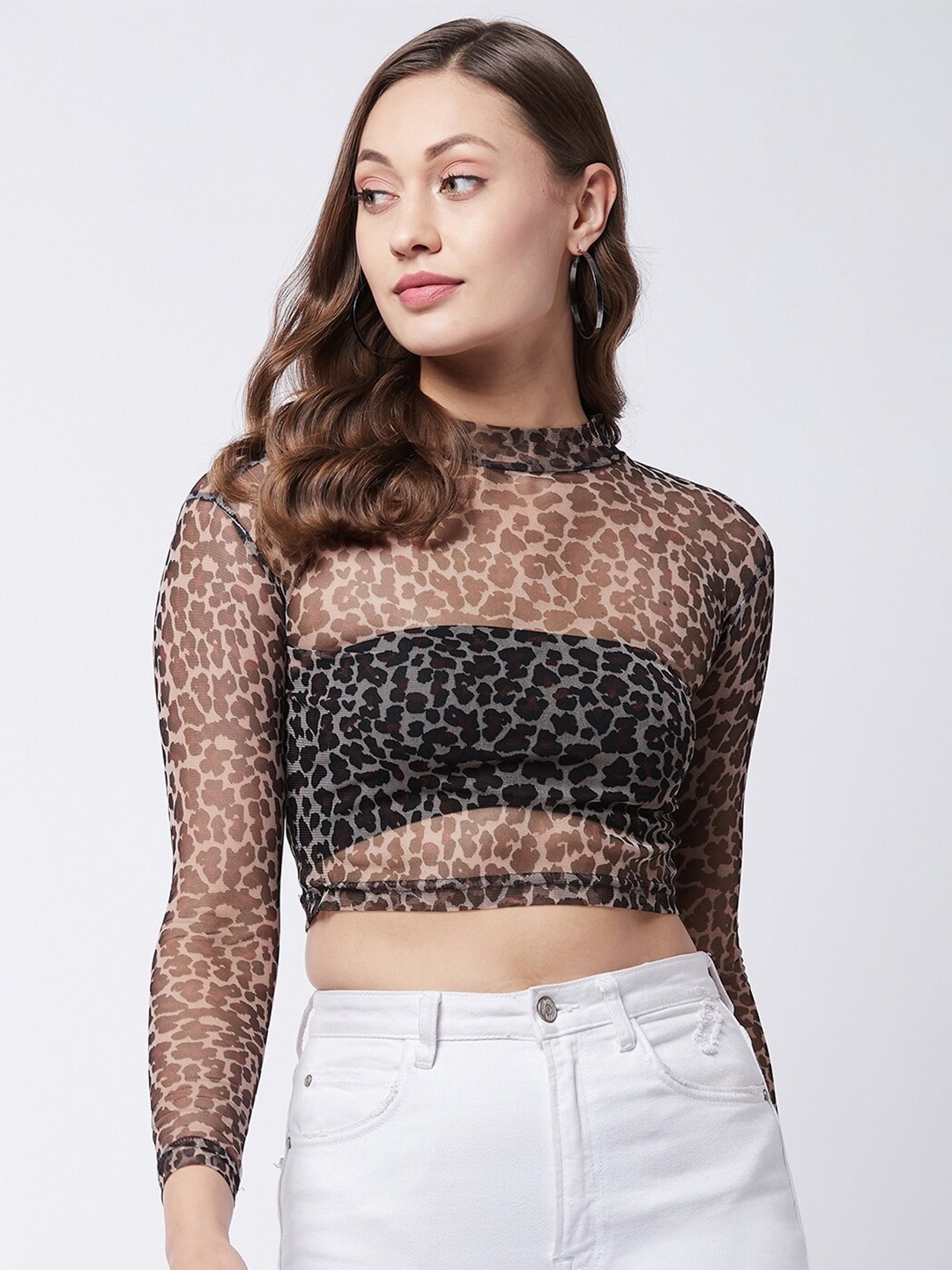 

MAGRE Black Animal Print Net Crop Top