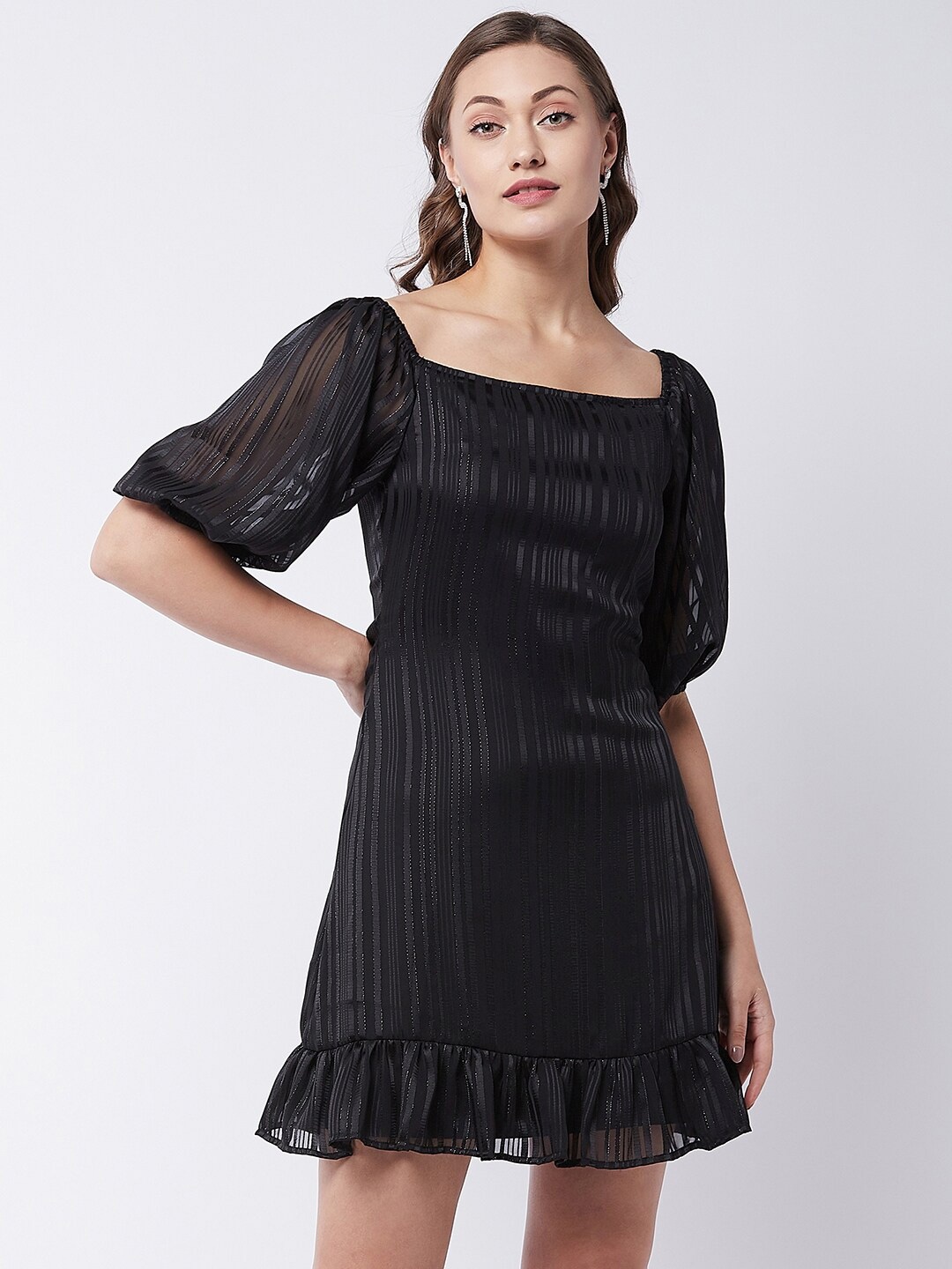 

MAGRE Black Chiffon A-Line Dress