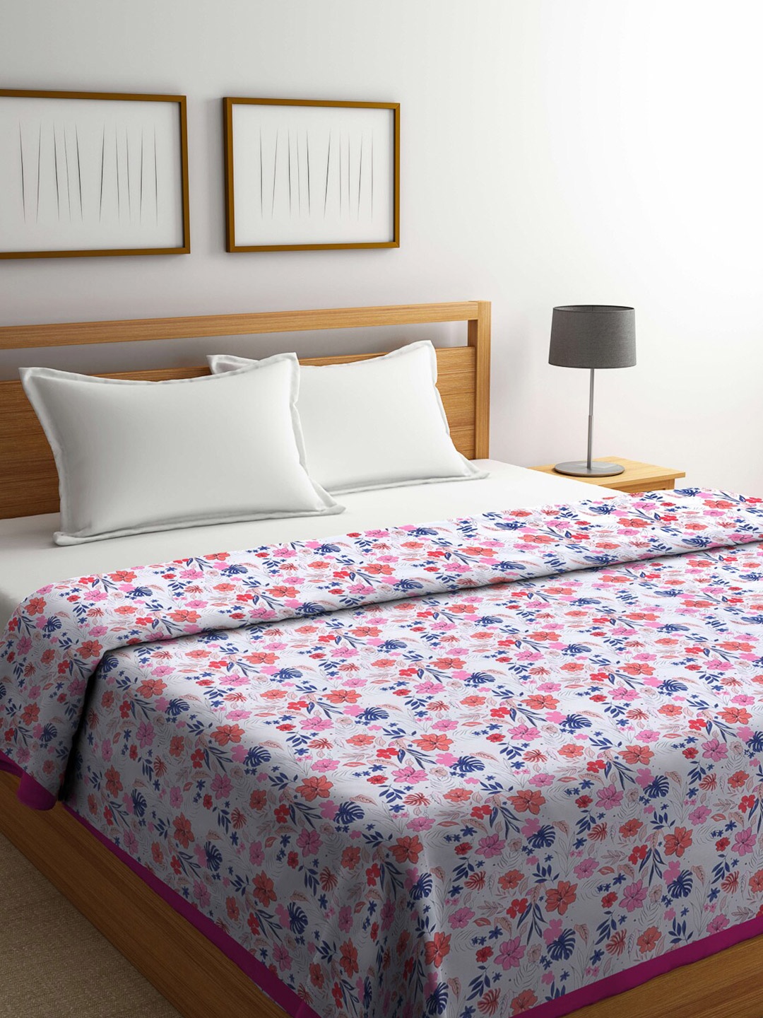 

KLOTTHE White & Red Floral Mild Winter 210 GSM Double Bed Dohar