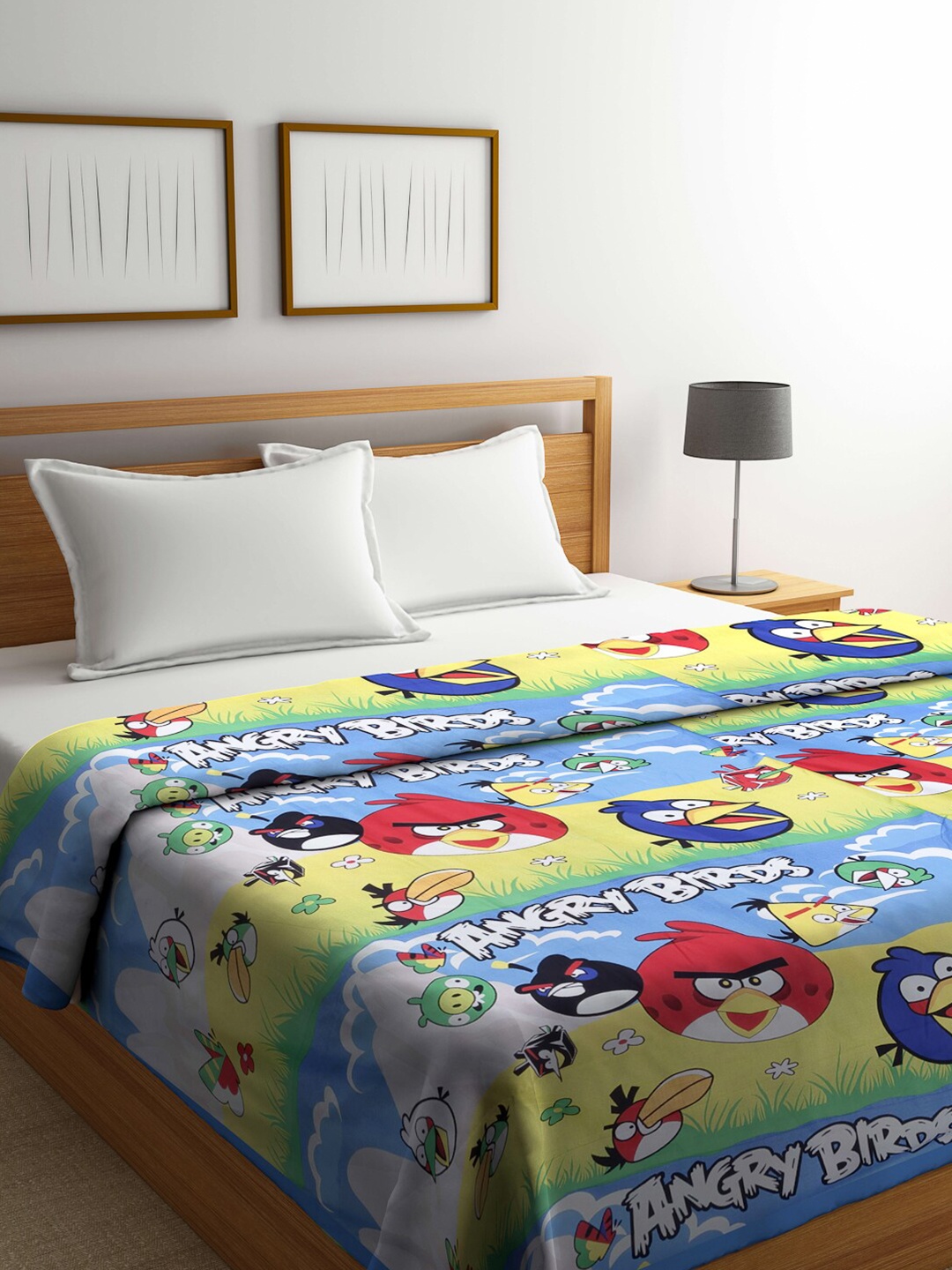 

KLOTTHE Blue & Yellow Cartoon Characters Mild Winter 210 GSM Double Bed Dohar