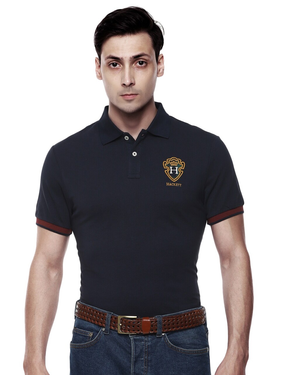 

HACKETT LONDON Men Navy Blue Polo Collar T-shirt