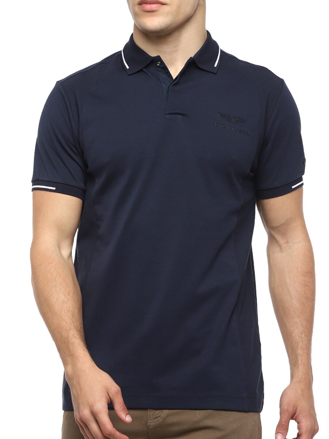 

HACKETT LONDON Men Navy Blue Cotton Polo Collar T-shirt