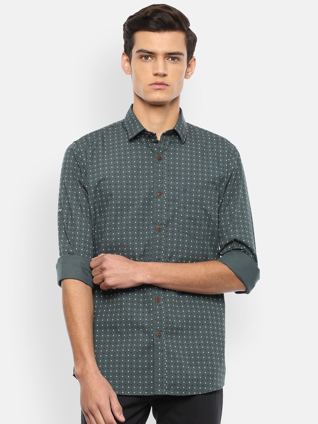 

VAN HEUSEN DENIM LABS Men Green Slim Fit Printed Casual Shirt