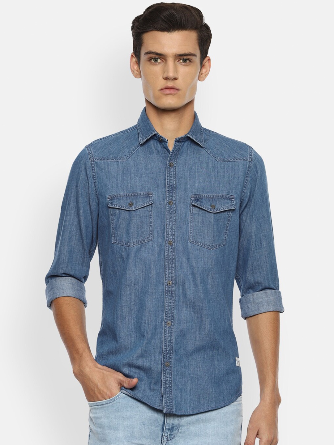 

VAN HEUSEN DENIM LABS Men Blue Slim Fit Denim Casual Shirt