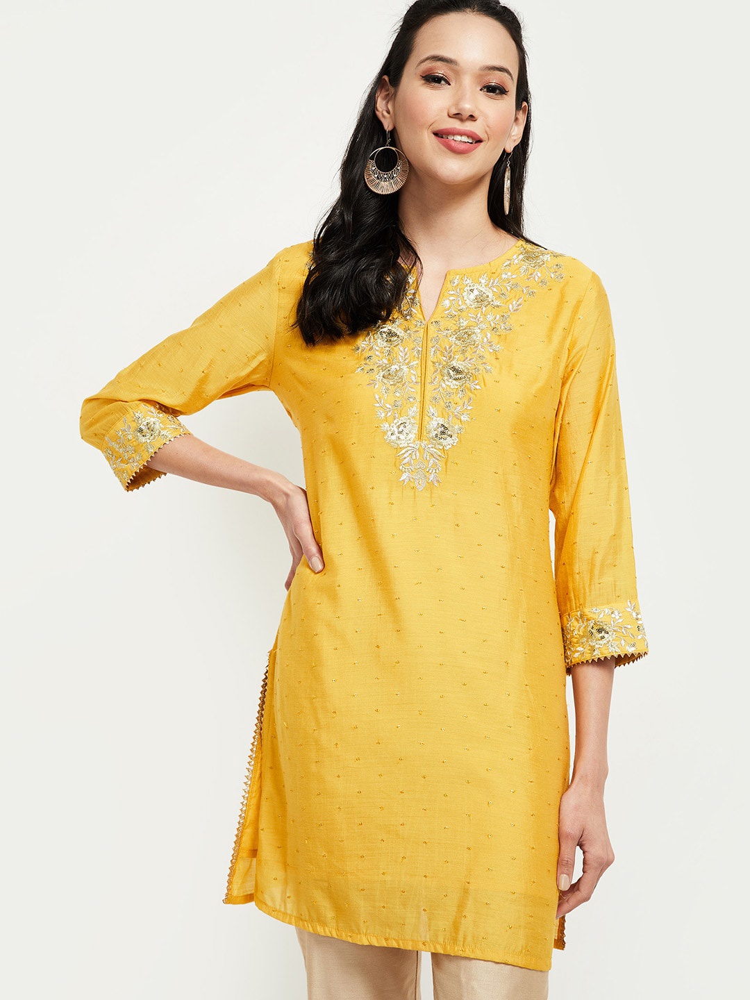 

max Yellow & Gold Embroidered Tunic