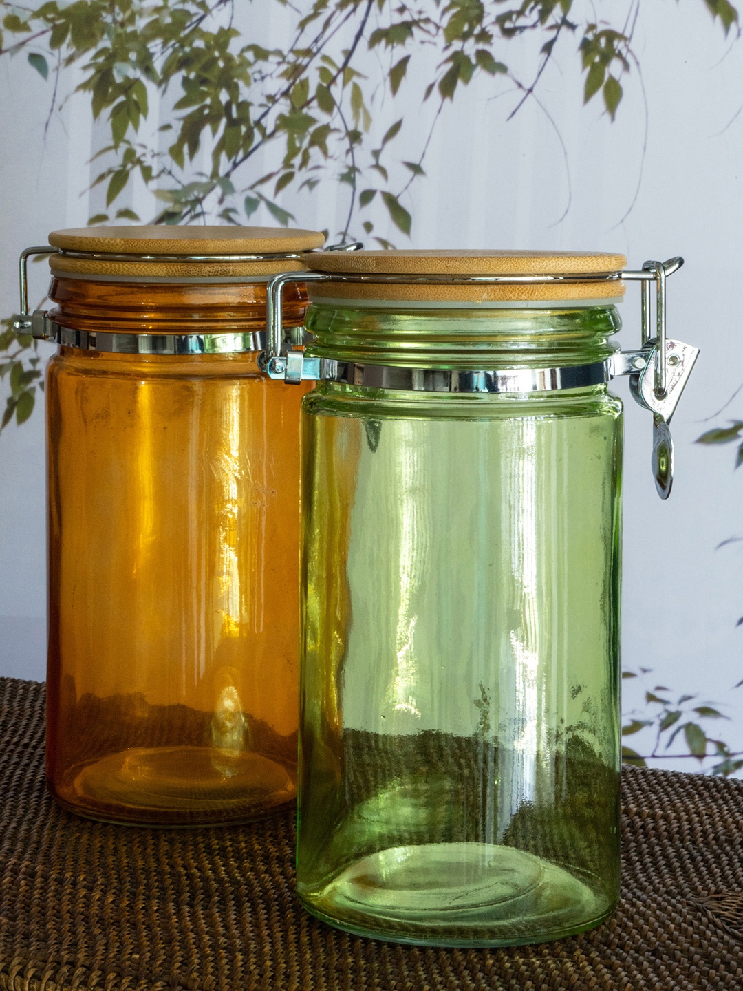 

GOODHOMES Set of 2 Solid Glass Storage Jar With Clip Lid, Transparent