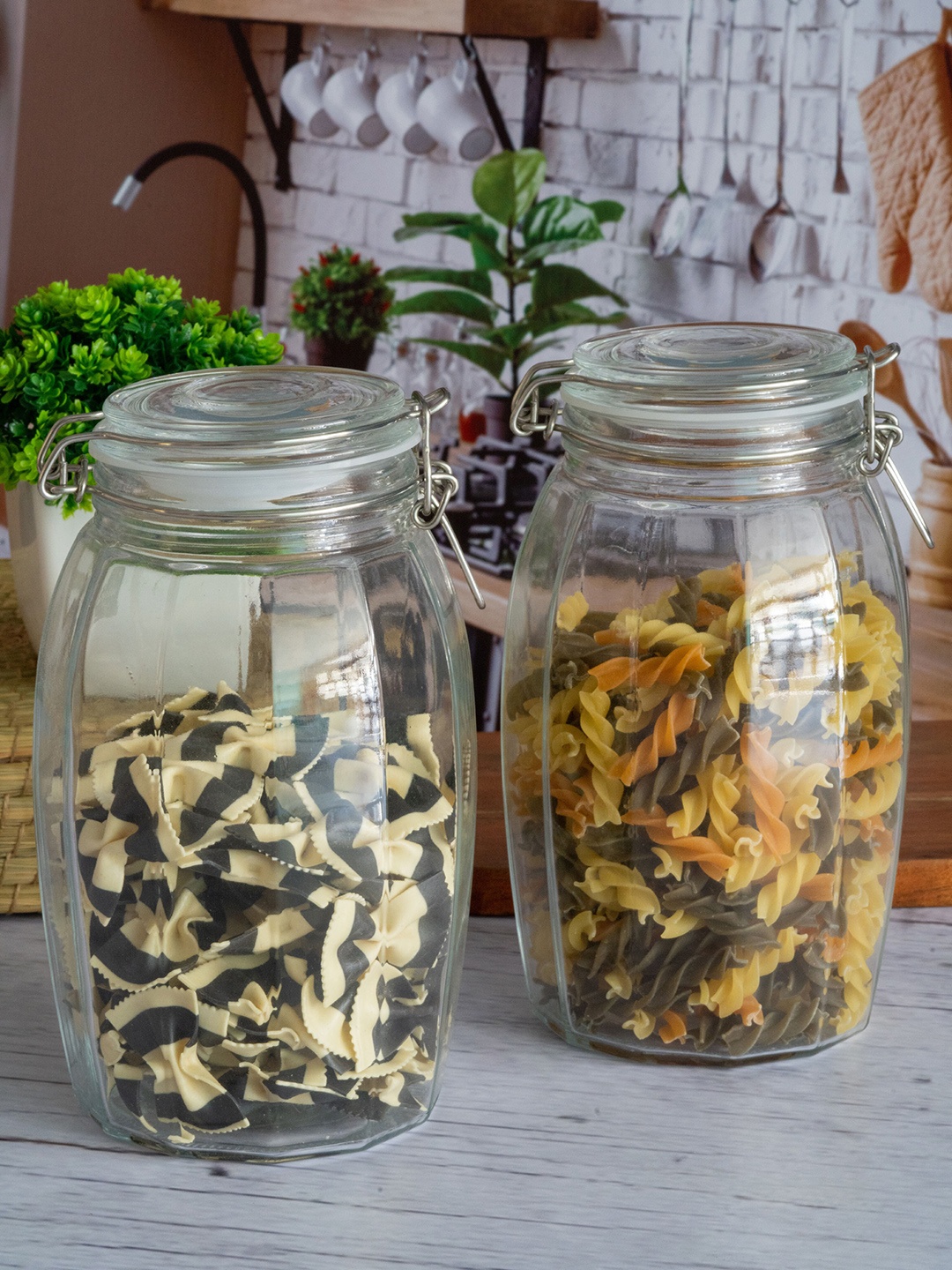 

GOODHOMES Set Of 2 Transparent Solid Glass Storage Jars