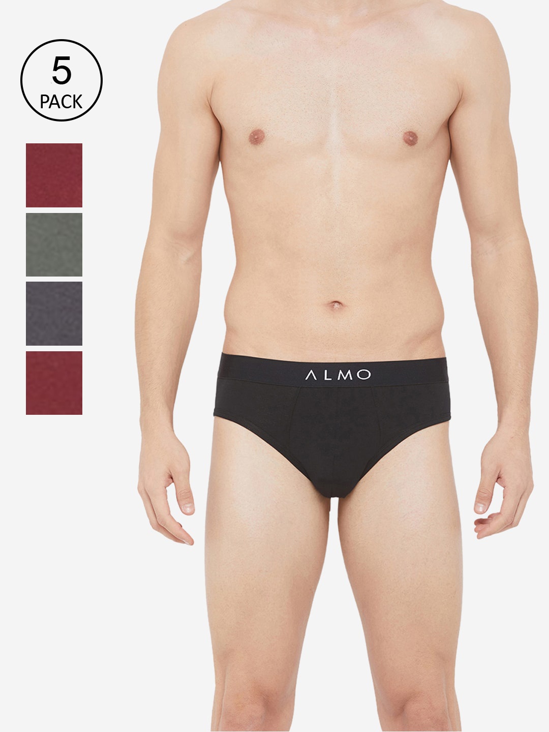 

Almo Wear Men Pack of 5 Assorted Solid Cotton Basic Briefs OC-B-BGRRAG