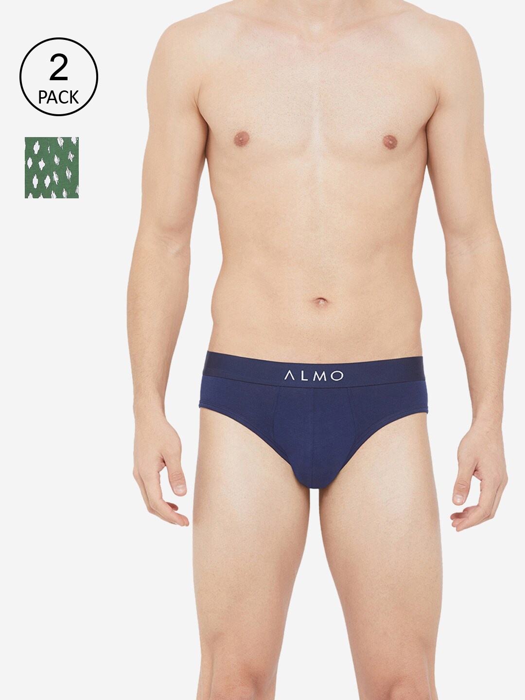 

Almo Wear Men Set of 2 Navy Blue & Green Antimicrobial Basic Briefs