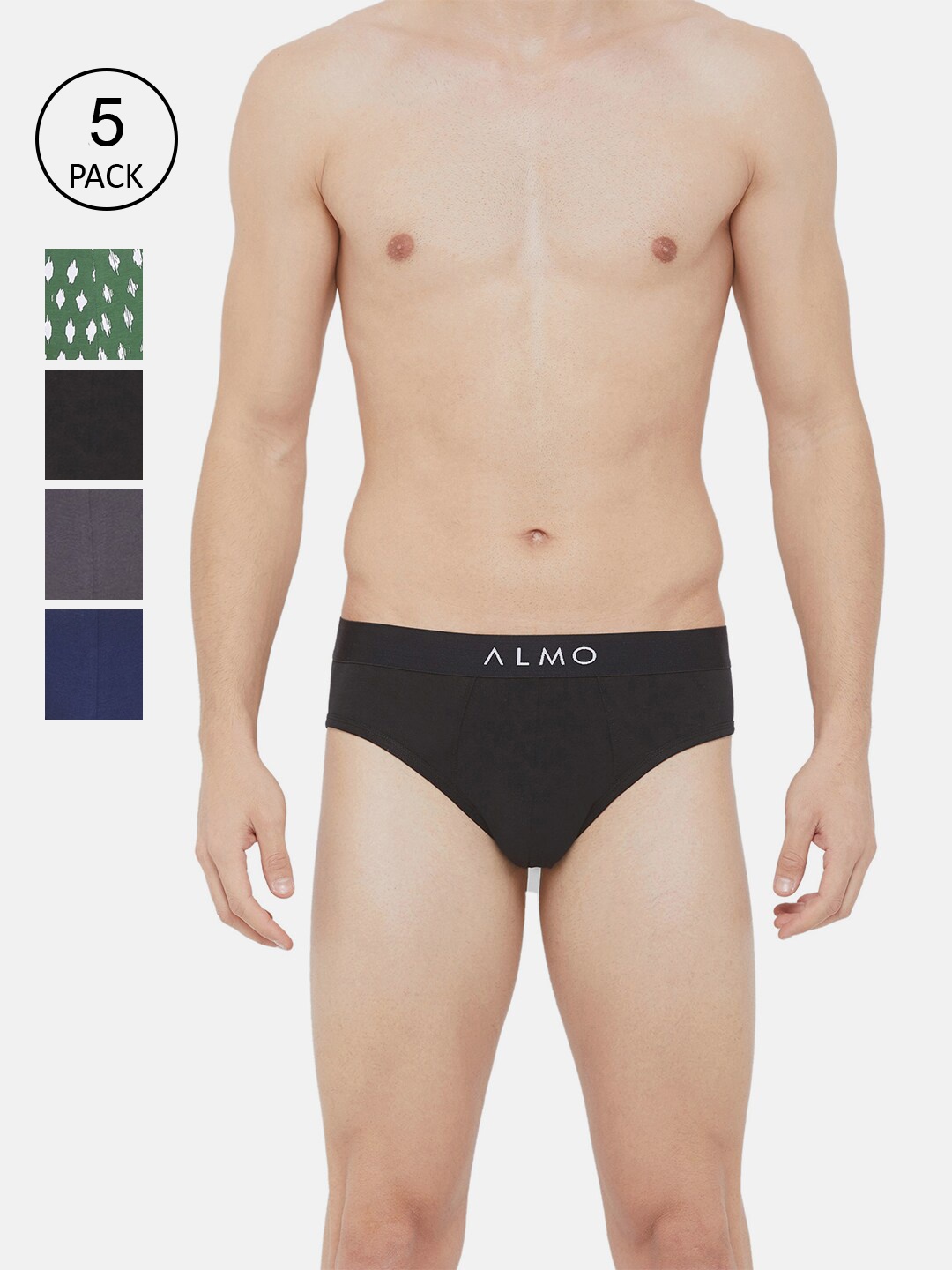 

Almo Wear Men Pack Of 5 Organic Cotton Briefs OC-B-BGBLP01P02, Black