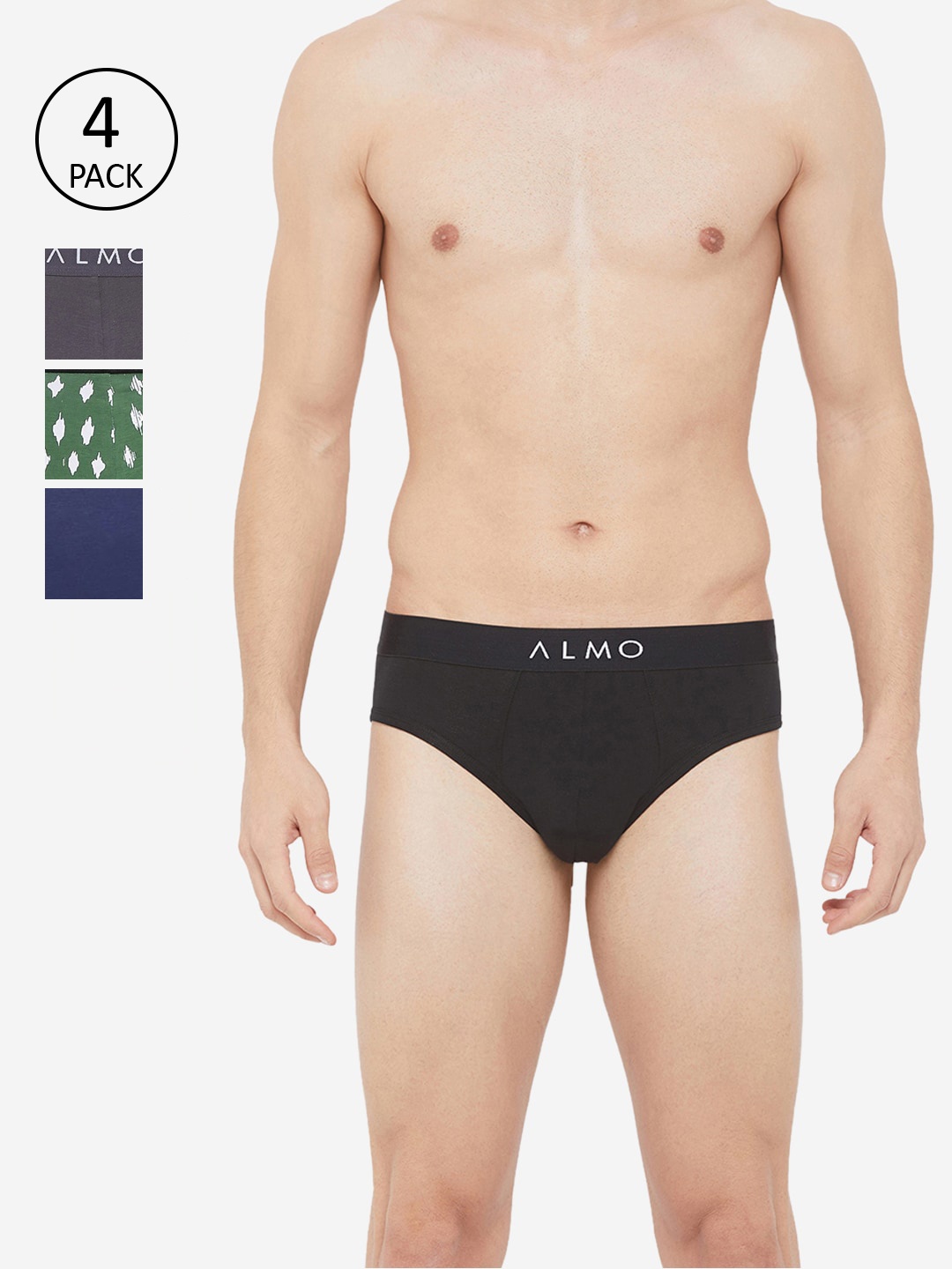 

Almo Wear Men Pack of 4 Black, Grey, Navy & Green Organic Cotton Briefs