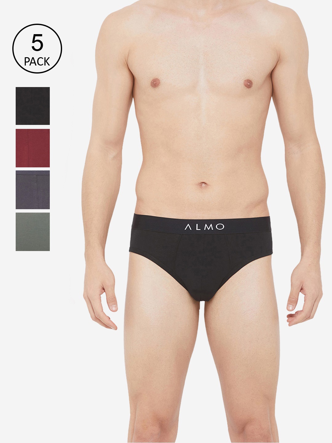 

Almo Wear Men Pack of 5 Organic Cotton Solid Briefs OC-B-BGRAGAG, Black