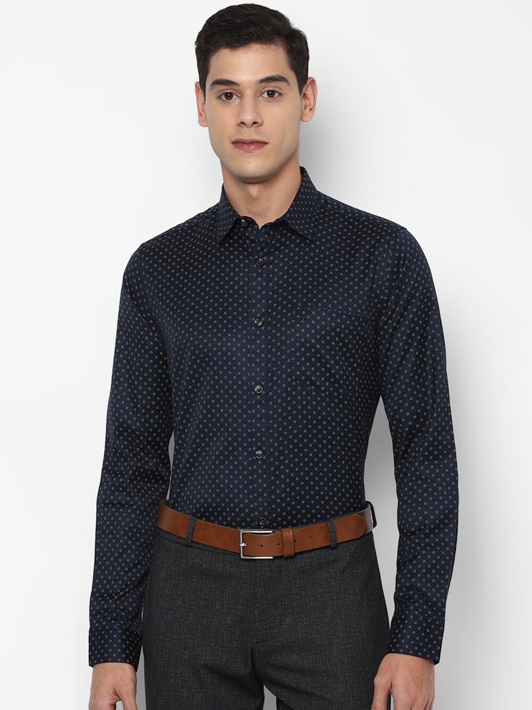 

Allen Solly Men Navy Blue Slim Fit Printed Formal Shirt