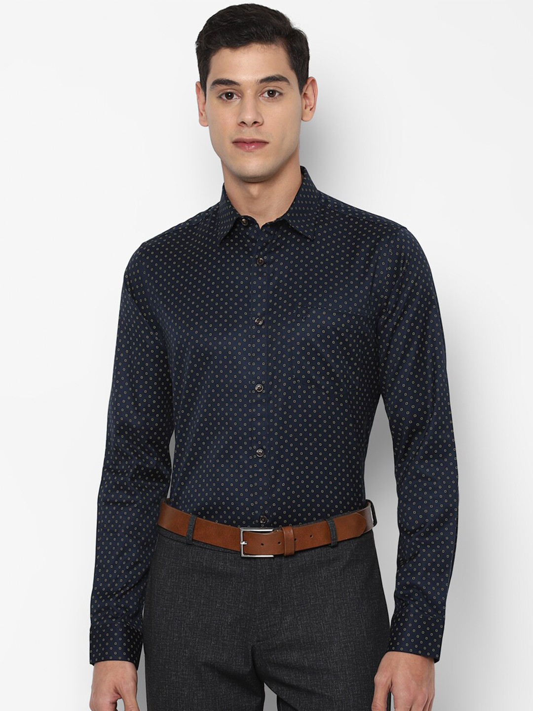 

Allen Solly Men Navy Blue Slim Fit Printed Formal Shirt