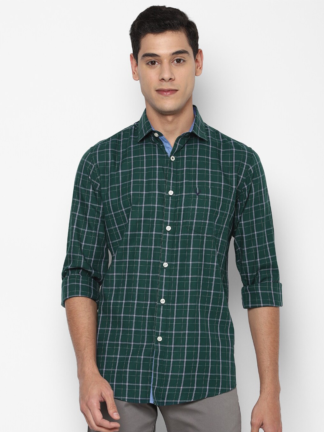 

Allen Solly Men Green Slim Fit Checked Cotton Casual Shirt