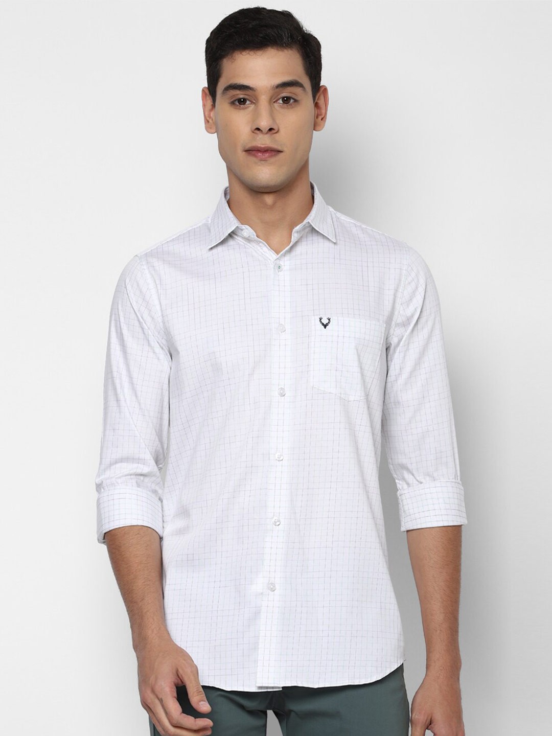 

Allen Solly Men White Slim Fit Windowpane Checks Checked Semiformal Shirt