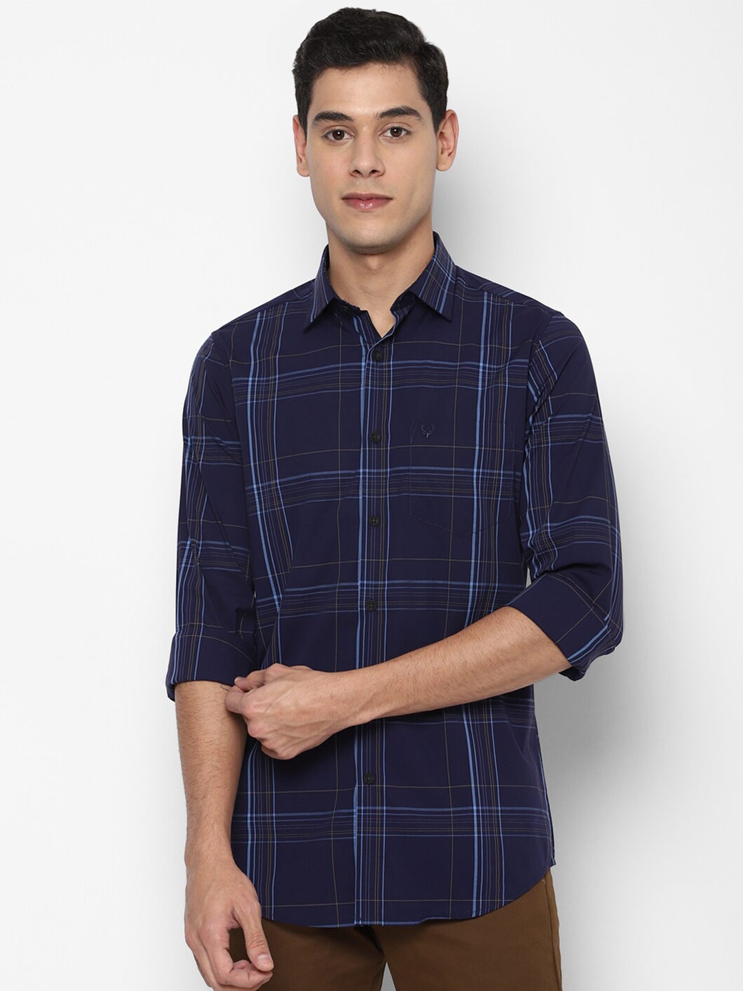 

Allen Solly Men Navy Blue Slim Fit Checked Casual Shirt