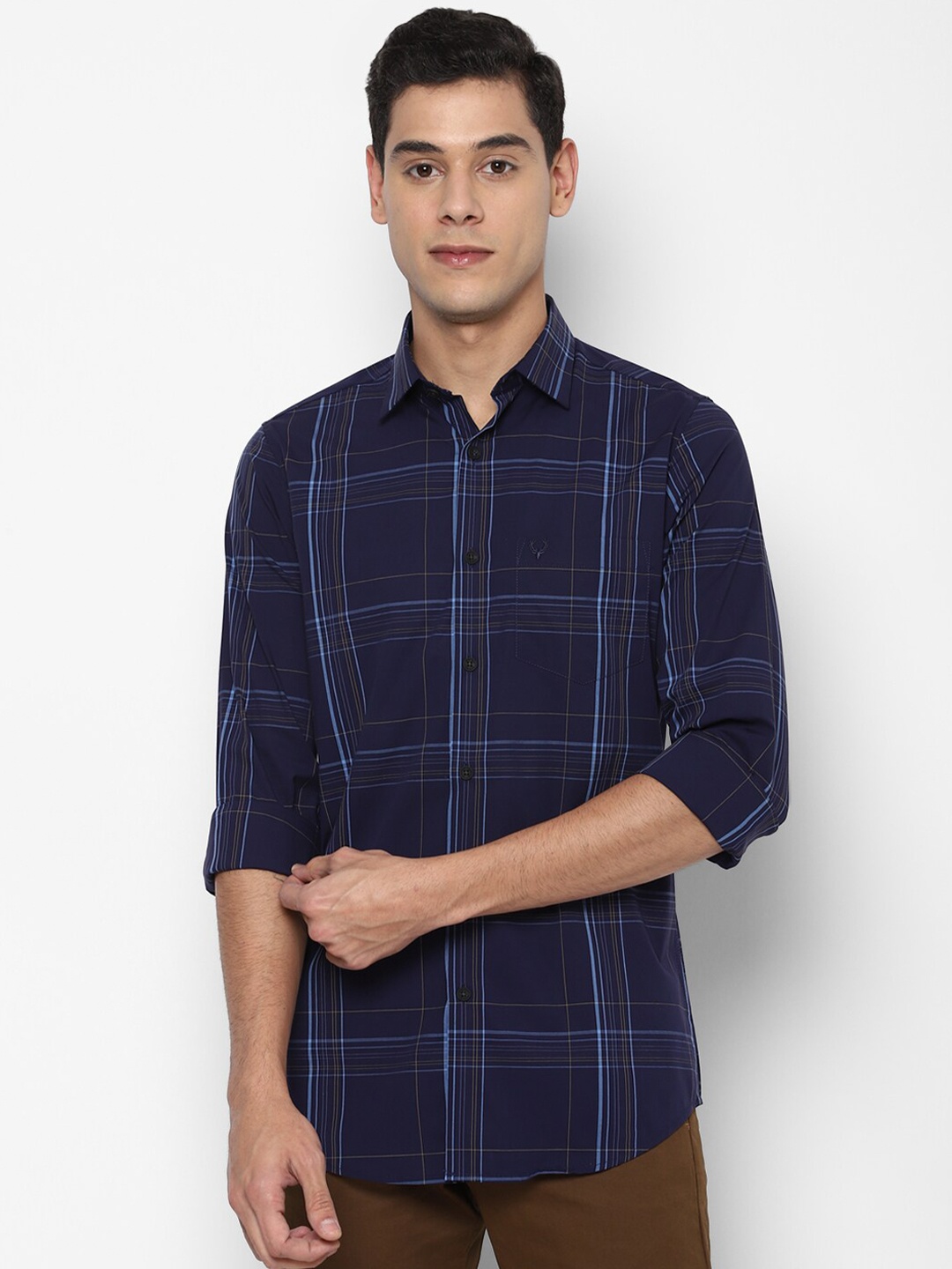 

Allen Solly Men Navy Blue Slim Fit Checked Casual Shirt